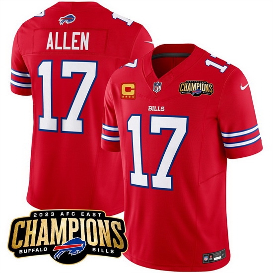 Men Buffalo Bills 17 Josh Allen Red 2023 F U S E AFC East Champions With 4 Star C Ptach Stitched Football Jersey Men Buffalo Bills 17 Josh Allen Red 2023 F U S E AFC East Champions With 4 Star C Ptach Stitched Football Jersey