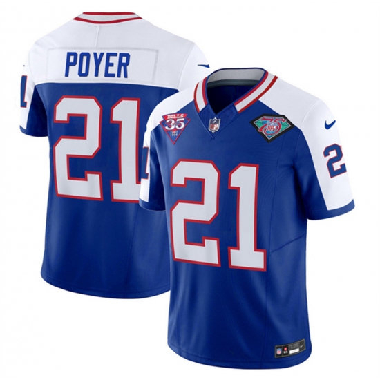 Men Buffalo Bills 21 Jordan Poyer Blue White 2023 F U S E 35th And 75th Patch Throwback Vapor Untouchable Limited Stitched Jersey Men Buffalo Bills 21 Jordan Poyer Blue White 2023 F U S E 35th And 75th Patch Throwback Vapor Untouchable Limited Stitched Jersey