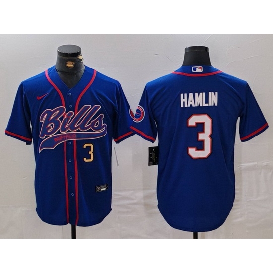 Men Buffalo Bills 3 Damar Hamlin Blue With Patch Cool Base Stitched Baseball Jersey 2 Men Buffalo Bills 3 Damar Hamlin Blue With Patch Cool Base Stitched Baseball Jersey 2