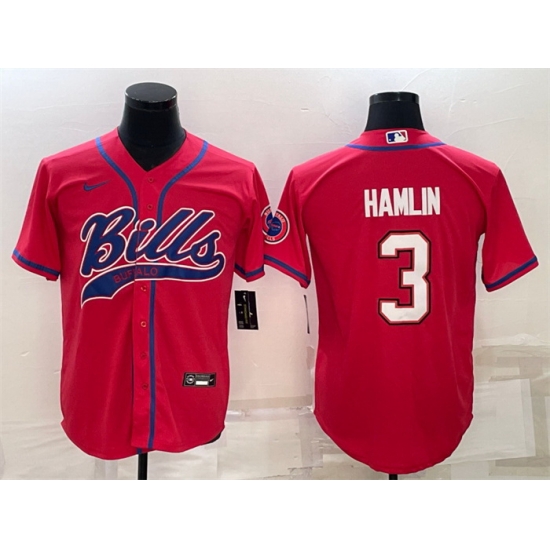 Men Buffalo Bills 3 Damar Hamlin Red With Patch Cool Base Stitched Baseball Jersey Men Buffalo Bills 3 Damar Hamlin Red With Patch Cool Base Stitched Baseball Jersey