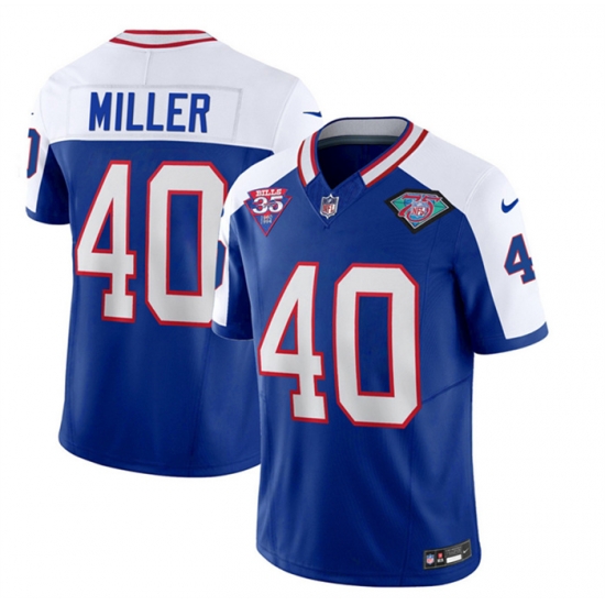 Men Buffalo Bills 40 Von Miller Blue White 35th And 75th Patch 2023 F U S E Throwback Vapor Untouchable Limited Stitched Jersey Men Buffalo Bills 40 Von Miller Blue White 35th And 75th Patch 2023 F U S E Throwback Vapor Untouchable Limited Stitched Jersey