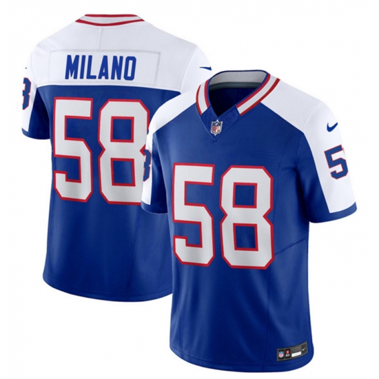 Men Buffalo Bills 58 Matt Milano Blue White 2023 F U S E Throwback Vapor Untouchable Limited Stitched Jersey Men Buffalo Bills 58 Matt Milano Blue White 2023 F U S E Throwback Vapor Untouchable Limited Stitched Jersey