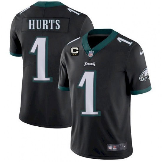 Men's Eagles 2022 #1 Jalen Hurts Black With 2-star C Patch Vapor Untouchable Limited Stitched NFL Jersey Men's Eagles 2022 #1 Jalen Hurts Black With 2-star C Patch Vapor Untouchable Limited Stitched NFL Jersey