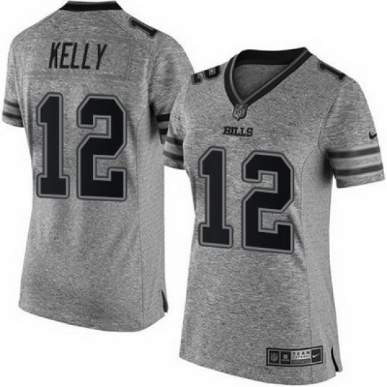 Nike Bills #12 Jim Kelly Gray Womens Stitched NFL Limited Gridiron Gray Jersey Nike Bills #12 Jim Kelly Gray Womens Stitched NFL Limited Gridiron Gray Jersey