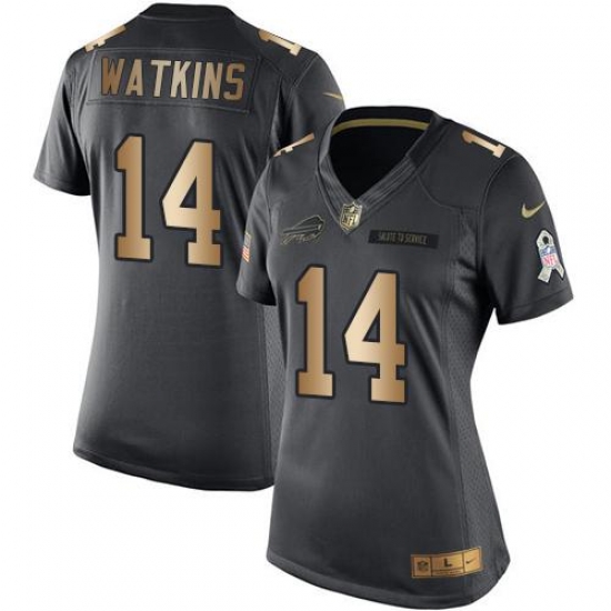 Nike Bills #14 Sammy Watkins Black Womens Stitched NFL Limited Gold Salute to Service Jersey Nike Bills #14 Sammy Watkins Black Womens Stitched NFL Limited Gold Salute to Service Jersey