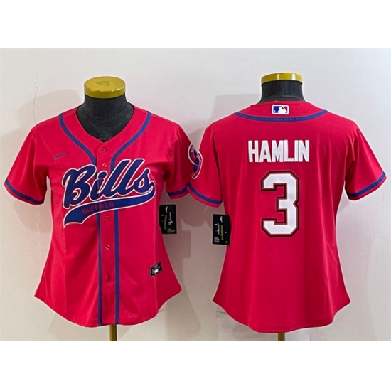 Women Buffalo Bills 3 Damar Hamlin Red With Patch Cool Base Stitched Baseball Jersey Women Buffalo Bills 3 Damar Hamlin Red With Patch Cool Base Stitched Baseball Jersey