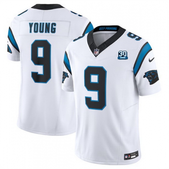 Men Carolina Panthers 9 Bryce Young White 2024 30th Anniversary Patch F U S E Vapor Limited Stitched Football Jersey Men Carolina Panthers 9 Bryce Young White 2024 30th Anniversary Patch F U S E Vapor Limited Stitched Football Jersey