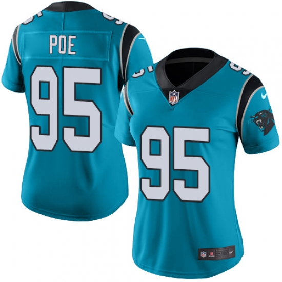 Nike Panthers #95 Dontari Poe Blue Womens Stitched NFL Limited Rush Jersey Nike Panthers #95 Dontari Poe Blue Womens Stitched NFL Limited Rush Jersey
