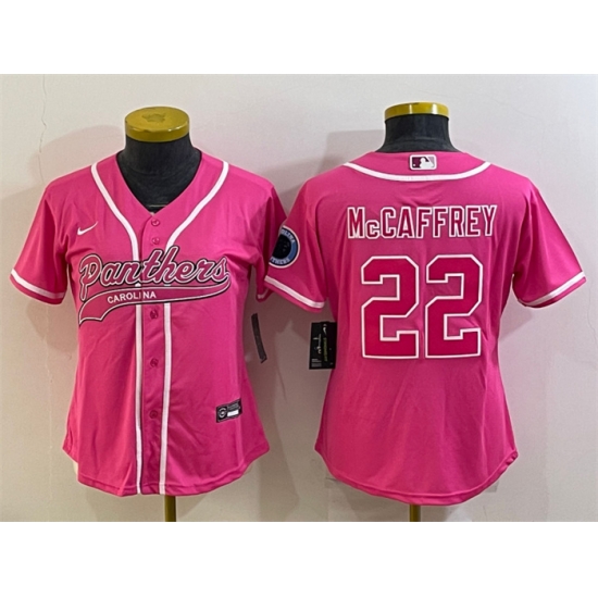 Women Carolina Panthers 22 Christian McCaffrey Pink With Patch Cool Base Stitched Baseball Jersey Women Carolina Panthers 22 Christian McCaffrey Pink With Patch Cool Base Stitched Baseball Jersey