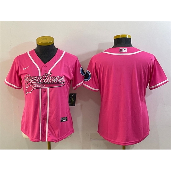 Women Carolina Panthers Blank Pink With Patch Cool Base Stitched Baseball Jersey Women Carolina Panthers Blank Pink With Patch Cool Base Stitched Baseball Jersey