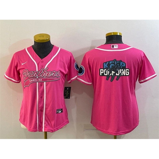 Women Carolina Panthers Pink Team Big Logo With Patch Cool Base Stitched Baseball Jersey Women Carolina Panthers Pink Team Big Logo With Patch Cool Base Stitched Baseball Jersey
