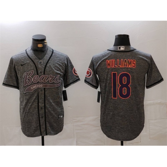 Men Chicago Bears 18 Caleb Williams Grey With Patch Cool Base Stitched Baseball Jersey Men Chicago Bears 18 Caleb Williams Grey With Patch Cool Base Stitched Baseball Jersey