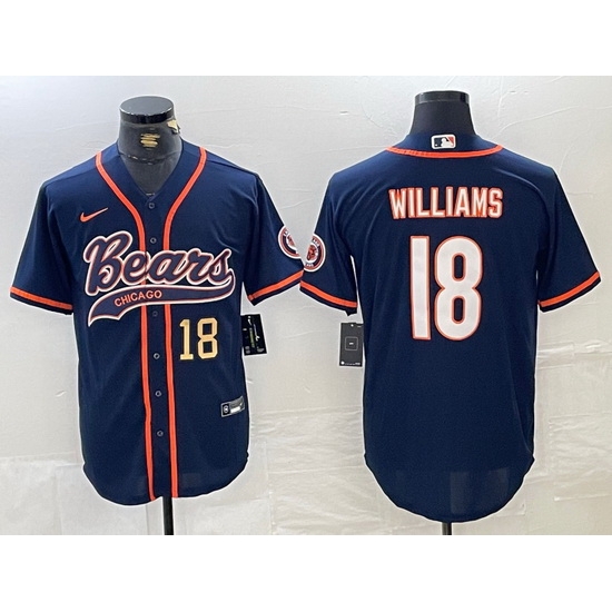Men Chicago Bears 18 Caleb Williams Navy With Patch Cool Base Stitched Baseball Jersey 2 Men Chicago Bears 18 Caleb Williams Navy With Patch Cool Base Stitched Baseball Jersey 2