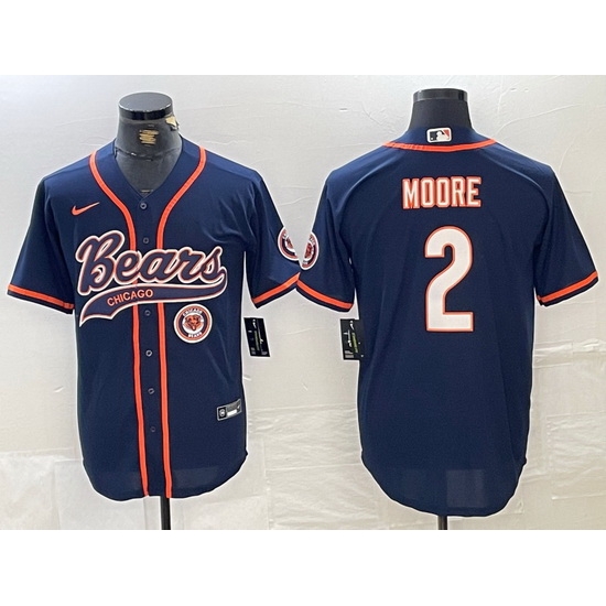 Men Chicago Bears 2 DJ Moore Navy With Patch Cool Base Stitched Baseball Jersey 2 Men Chicago Bears 2 DJ Moore Navy With Patch Cool Base Stitched Baseball Jersey 2