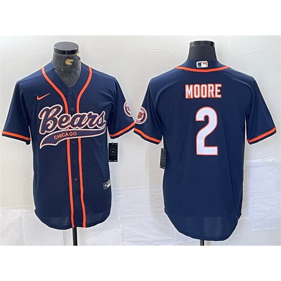 Men Chicago Bears 2 DJ Moore Navy With Patch Cool Base Stitched Baseball Jersey Men Chicago Bears 2 DJ Moore Navy With Patch Cool Base Stitched Baseball Jersey