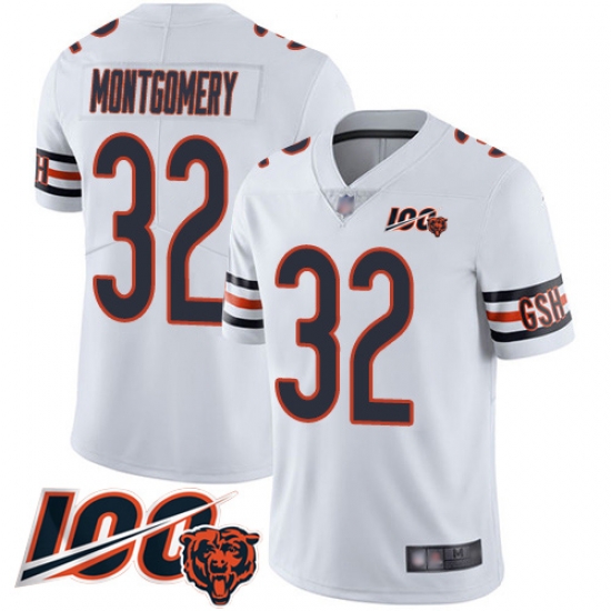 Men Chicago Bears 32 David Montgomery White Vapor Untouchable Limited Player 100th Season Football Jersey Men Chicago Bears 32 David Montgomery White Vapor Untouchable Limited Player 100th Season Football Jersey