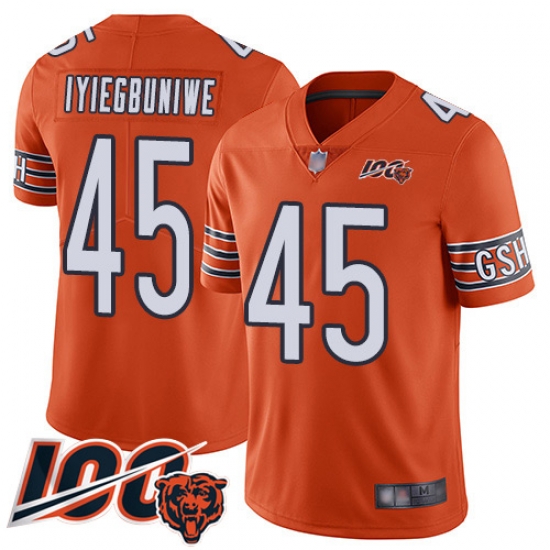 Men Chicago Bears 45 Joel Iyiegbuniwe Orange Alternate 100th Season Limited Football Jersey Men Chicago Bears 45 Joel Iyiegbuniwe Orange Alternate 100th Season Limited Football Jersey