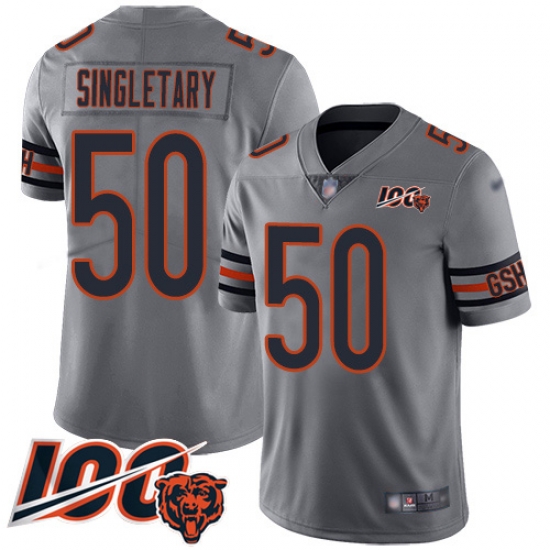 Men Chicago Bears 50 Mike Singletary Limited Silver Inverted Legend 100th Season Football Jersey Men Chicago Bears 50 Mike Singletary Limited Silver Inverted Legend 100th Season Football Jersey