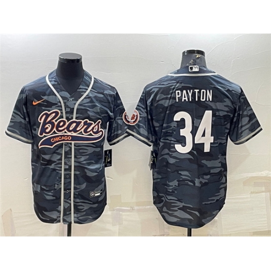 Men Chicago Bears Blank 34 Walter Payton Grey Camo With Patch Cool Base Stitched Baseball Jersey Men Chicago Bears Blank 34 Walter Payton Grey Camo With Patch Cool Base Stitched Baseball Jersey