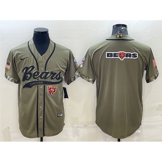 Men Chicago Bears Olive 2022 Salute To Service Team Big Logo Cool Base Stitched Baseball Jersey II Men Chicago Bears Olive 2022 Salute To Service Team Big Logo Cool Base Stitched Baseball Jersey II