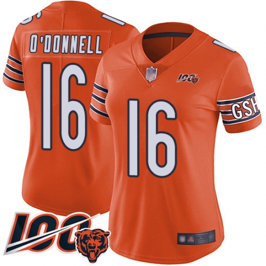 Women Chicago Bears 16 Pat ODonnell Orange Alternate 100th Season Limited Football Jersey Women Chicago Bears 16 Pat ODonnell Orange Alternate 100th Season Limited Football Jersey