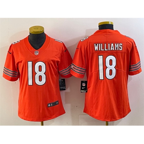 Women Chicago Bears 18 Caleb Williams Orange 2024 Draft Vapor Stitched Jersey Women Chicago Bears 18 Caleb Williams Orange 2024 Draft Vapor Stitched Jersey