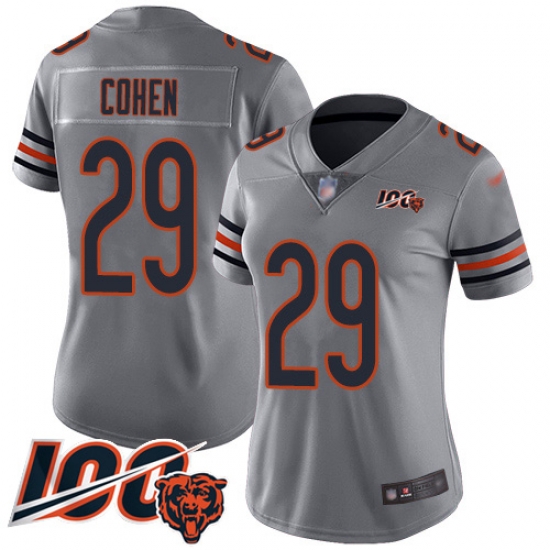 Women Chicago Bears 29 Tarik Cohen Limited Silver Inverted Legend 100th Season Football Jersey Women Chicago Bears 29 Tarik Cohen Limited Silver Inverted Legend 100th Season Football Jersey
