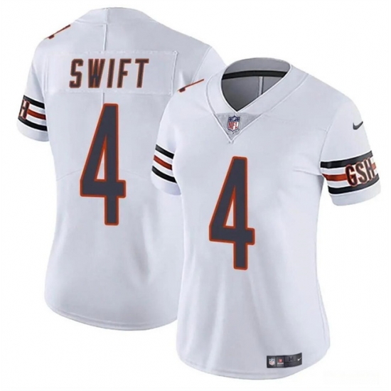 Women Chicago Bears 4 D'Andre Swift White 2024 Vapor Stitched Jersey Women Chicago Bears 4 D'Andre Swift White 2024 Vapor Stitched Jersey
