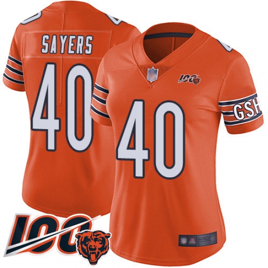 Women Chicago Bears 40 Gale Sayers Orange Alternate 100th Season Limited Football Jersey Women Chicago Bears 40 Gale Sayers Orange Alternate 100th Season Limited Football Jersey