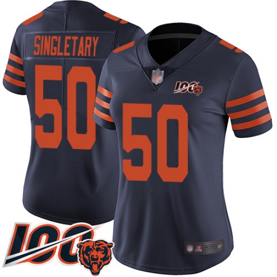 Women Chicago Bears 50 Mike Singletary Limited Navy Blue Rush Vapor Untouchable 100th Season Football Jersey Women Chicago Bears 50 Mike Singletary Limited Navy Blue Rush Vapor Untouchable 100th Season Football Jersey