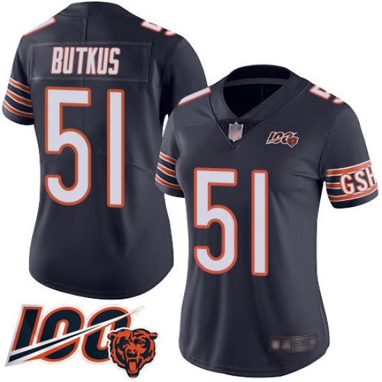 Women Chicago Bears 51 Dick Butkus Navy Blue Team Color 100th Season Limited Football Jersey Women Chicago Bears 51 Dick Butkus Navy Blue Team Color 100th Season Limited Football Jersey