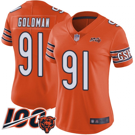 Women Chicago Bears 91 Eddie Goldman Orange Alternate 100th Season Limited Football Jersey Women Chicago Bears 91 Eddie Goldman Orange Alternate 100th Season Limited Football Jersey