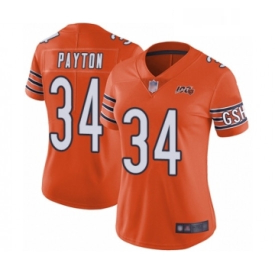 Womens Chicago Bears 34 Walter Payton Orange Alternate 100th Season Limited Football Jersey Womens Chicago Bears 34 Walter Payton Orange Alternate 100th Season Limited Football Jersey