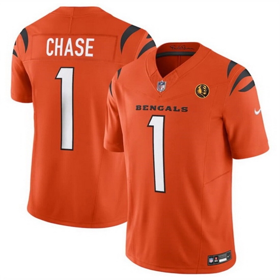 Men Cincinnati Bengals 1 Ja 27Marr Chase Orange 2023 F U S E With John Madden Patch Vapor Limited Stitched Football Jersey Men Cincinnati Bengals 1 Ja 27Marr Chase Orange 2023 F U S E With John Madden Patch Vapor Limited Stitched Football Jersey