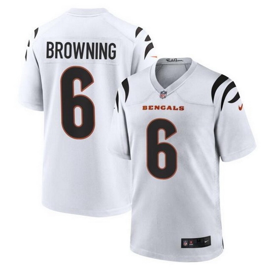 Men Cincinnati Bengals 6 Jake Browning White Stitched Game Jersey Men Cincinnati Bengals 6 Jake Browning White Stitched Game Jersey