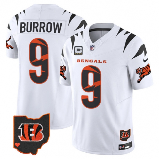 Men Cincinnati Bengals 9 Joe Burrow White F U S E With 4 Star C Patch Special Vapor Untouchable Limited Stitched Football Jersey Men Cincinnati Bengals 9 Joe Burrow White F U S E With 4 Star C Patch Special Vapor Untouchable Limited Stitched Football Jersey