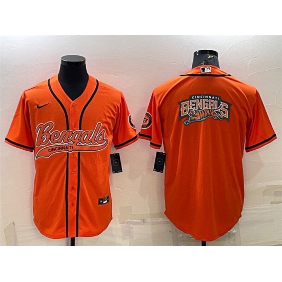 Men Cincinnati Bengals Orange Team Big Logo With Patch Cool Base Stitched Baseball Jersey Men Cincinnati Bengals Orange Team Big Logo With Patch Cool Base Stitched Baseball Jersey