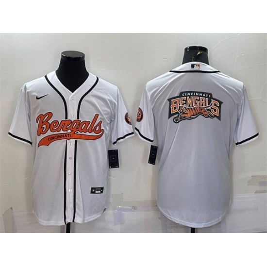 Men Cincinnati Bengals White Team Big Logo With Patch Cool Base Stitched Baseball Jersey Men Cincinnati Bengals White Team Big Logo With Patch Cool Base Stitched Baseball Jersey