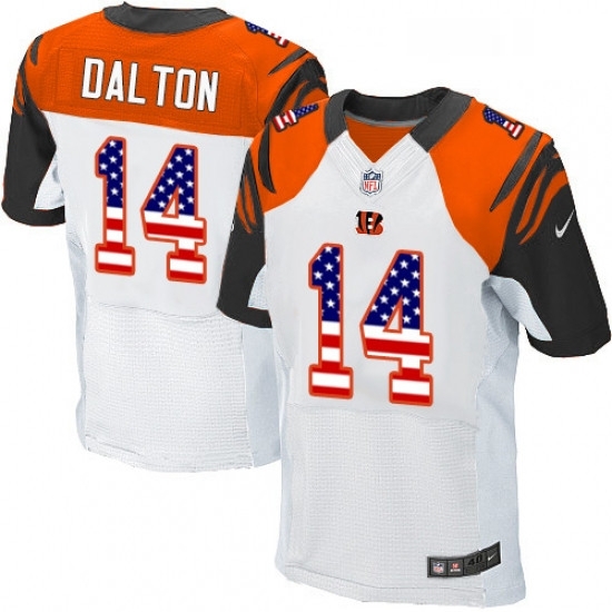 Mens Nike Cincinnati Bengals 14 Andy Dalton Elite White Road USA Flag Fashion NFL Jersey Mens Nike Cincinnati Bengals 14 Andy Dalton Elite White Road USA Flag Fashion NFL Jersey