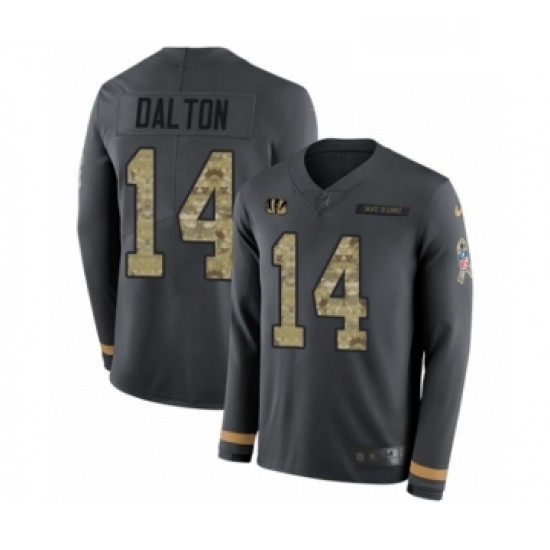 Mens Nike Cincinnati Bengals 14 Andy Dalton Limited Black Salute to Service Therma Long Sleeve NFL Jersey Mens Nike Cincinnati Bengals 14 Andy Dalton Limited Black Salute to Service Therma Long Sleeve NFL Jersey