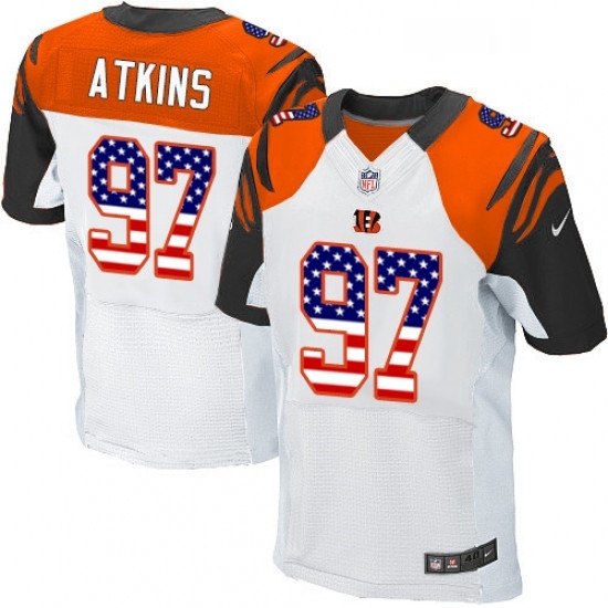 Mens Nike Cincinnati Bengals 97 Geno Atkins Elite White Road USA Flag Fashion NFL Jersey Mens Nike Cincinnati Bengals 97 Geno Atkins Elite White Road USA Flag Fashion NFL Jersey