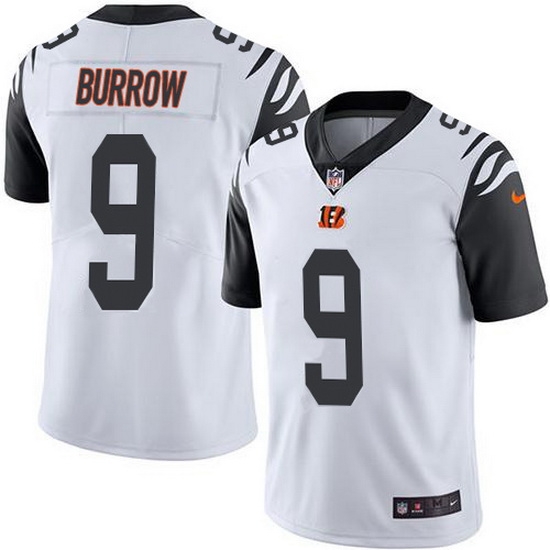 Nike Bengals 9 Joe Burrow White Men Stitched NFL Limited Rush Jersey Nike Bengals 9 Joe Burrow White Men Stitched NFL Limited Rush Jersey