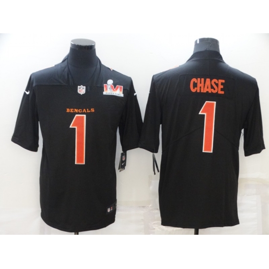 Nike Cincinati Bengals 1 Ja'Marr Chase Black 2022 Super Bowl LVI Vapor Limited Jersey Nike Cincinati Bengals 1 Ja'Marr Chase Black 2022 Super Bowl LVI Vapor Limited Jersey