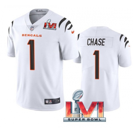 Nike Cincinati Bengals 1 Ja'Marr Chase White 2022 Super Bowl LVI Vapor Limited Jersey Nike Cincinati Bengals 1 Ja'Marr Chase White 2022 Super Bowl LVI Vapor Limited Jersey