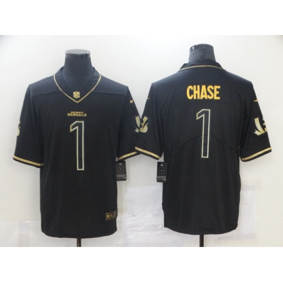 Nike Cincinnati Bengals 1 Ja'Marr Chase Black Gold Vapor Untouchable Limited Jersey Nike Cincinnati Bengals 1 Ja'Marr Chase Black Gold Vapor Untouchable Limited Jersey