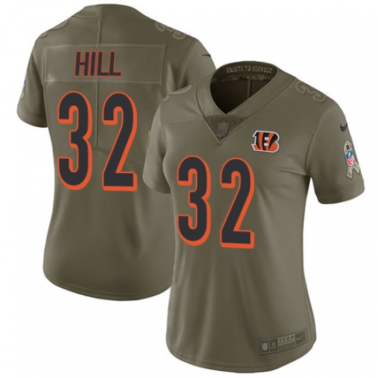 Womens Nike Bengals #32 Jeremy Hill Olive Stitched NFL Limited 2017 Salute to Service Jersey Womens Nike Bengals #32 Jeremy Hill Olive Stitched NFL Limited 2017 Salute to Service Jersey