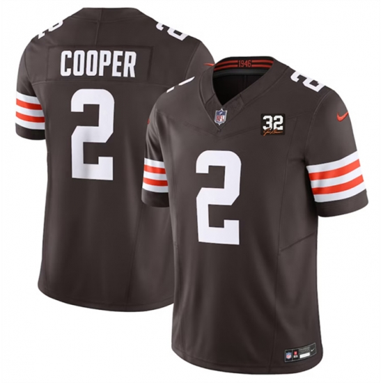 Men Cleveland Browns 2 Amari Cooper Brown 2023 F U S E With Jim Brown Memorial Patch Vapor Untouchable Limited Stitched Jersey Men Cleveland Browns 2 Amari Cooper Brown 2023 F U S E With Jim Brown Memorial Patch Vapor Untouchable Limited Stitched Jersey