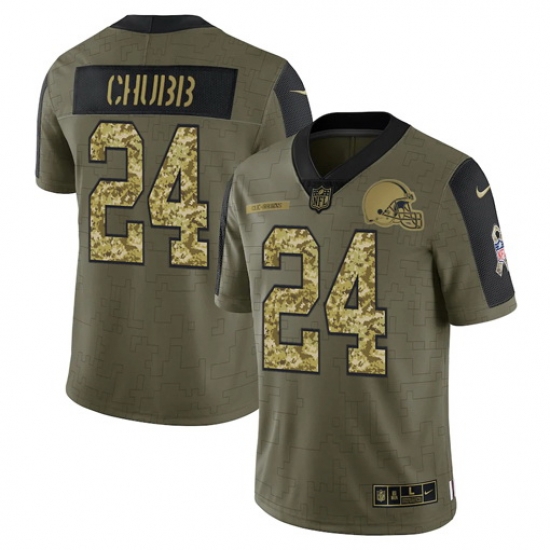 Men Cleveland Browns 24 Nick Chubb 2021 Salute To Service Olive Camo Limited Stitched Jersey Men Cleveland Browns 24 Nick Chubb 2021 Salute To Service Olive Camo Limited Stitched Jersey