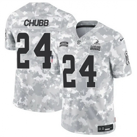 Men Cleveland Browns 24 Nick Chubb 2024 F U S E Arctic Camo Salute To Service Limited Stitched Football Jersey Men Cleveland Browns 24 Nick Chubb 2024 F U S E Arctic Camo Salute To Service Limited Stitched Football Jersey