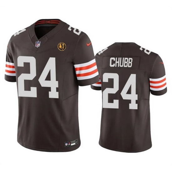 Men Cleveland Browns 24 Nick Chubb Brown 2023 F U S E With John Madden Patch Vapor Limited Stitched Football Jersey Men Cleveland Browns 24 Nick Chubb Brown 2023 F U S E With John Madden Patch Vapor Limited Stitched Football Jersey